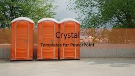  Presentation with area - Audience pleasing PPT theme consisting of public facilities - row of mobile toilets backdrop and a red colored foreground