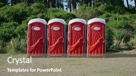  Presentation with festival - PPT theme enhanced with public facilities - row of mobile toilets background and a gray colored foreground