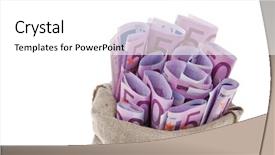  Presentation with bag - Audience pleasing theme consisting of public finance - bag with lots of bills backdrop and a white colored foreground
