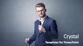  Presentation with public finance - Theme enhanced with public finance - businessman speaking into microphone background and a ocean colored foreground