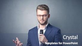  Presentation with public speaking - Colorful presentation design enhanced with public finance - businessman speaking into microphone backdrop and a ocean colored foreground
