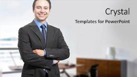  Presentation with public finance - Audience pleasing slide deck consisting of public finance - confident young manager standing backdrop and a light gray colored foreground