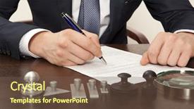  Presentation with notary - Presentation theme enhanced with public finance - lawyer notary signs the documents background and a tawny brown colored foreground