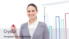  Presentation with public finance - Theme having public finance - positive caucasian businesswoman doing background and a light gray colored foreground