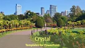  Presentation with garden city - Slide set featuring public garden and city skyline background and a tawny brown colored foreground