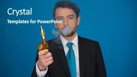  Presentation with cigarette - Slide set enhanced with public health free - handsome businessman with e-cigarette wearing background and a ocean colored foreground