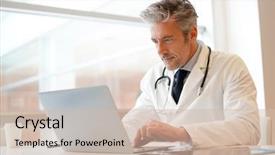  Presentation with doctor office - Colorful presentation design enhanced with public health patient care - attractive doctor looking at surgery backdrop and a soft green colored foreground