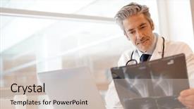  Presentation with public health care - Presentation theme featuring public health patient care - attractive doctor looking at x-ray background and a soft green colored foreground