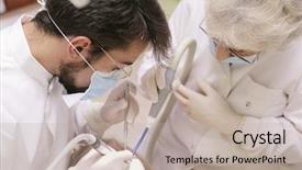  Presentation with dental radiology dentist and assistant - Slides having public health patient care - dentist and assistant background and a  colored foreground