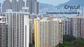 Presentation with housing - Colorful presentation theme enhanced with public housing - apartment building backdrop and a light blue colored foreground