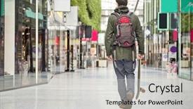  Presentation with walking - Beautiful PPT theme featuring public money - young man carrying a skateboard backdrop and a  colored foreground