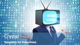  Presentation with addiction - Audience pleasing PPT layouts consisting of public opinion - man with television head backdrop and a teal colored foreground