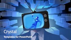  Presentation with addiction - Theme enhanced with public opinion - man with television head background and a  colored foreground