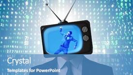  Presentation with addiction - Presentation theme with public opinion - man with television head background and a teal colored foreground