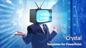  Presentation with addiction - Beautiful presentation featuring public opinion - man with television head backdrop and a ocean colored foreground