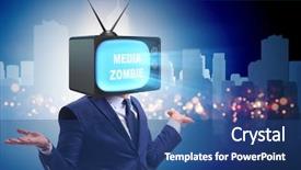  Presentation with addiction - Amazing PPT theme having public opinion - man with television head backdrop and a ocean colored foreground