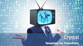  Presentation with addiction - PPT layouts featuring public opinion - man with television head background and a ocean colored foreground
