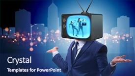  Presentation with addiction - Theme having public opinion - man with television head background and a navy blue colored foreground