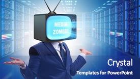  Presentation with addiction - Amazing PPT theme having public opinion - man with television head backdrop and a  colored foreground