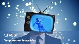  Presentation with addiction - Audience pleasing presentation design consisting of public opinion - man with television head backdrop and a  colored foreground
