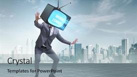  Presentation with zombie - Colorful presentation design enhanced with public opinion - media zombie concept with man backdrop and a light blue colored foreground