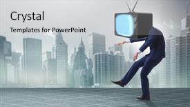  Presentation with zombie - Presentation design enhanced with public opinion - media zombie concept with man background and a light gray colored foreground