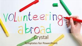  Presentation with writing - Colorful PPT theme enhanced with public outreach - woman writing text volunteering abroad backdrop and a soft green colored foreground