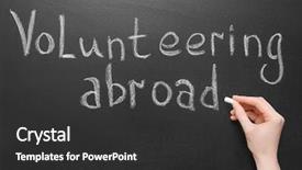  Presentation with writing - Amazing PPT theme having public outreach - woman writing text volunteering abroad backdrop and a dark gray colored foreground