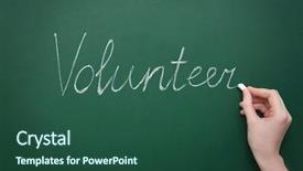  Presentation with green chalkboard - Theme enhanced with public outreach - woman writing word volunteer background and a ocean colored foreground