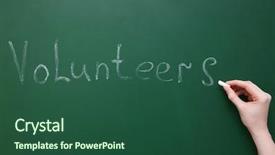  Presentation with hands and word volunteer - PPT theme consisting of public outreach - woman writing word volunteers background and a ocean colored foreground