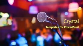  Presentation with performance - Presentation theme featuring public-performance-on-stage-microphone background and a tawny brown colored foreground