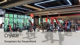  Presentation with equipment - Beautiful presentation design featuring public power - modern and stylish gym interior backdrop and a light gray colored foreground