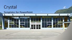  Presentation with school building - Audience pleasing theme consisting of public school building backdrop and a light blue colored foreground