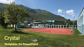  Presentation with school building - Audience pleasing theme consisting of public school building backdrop and a tawny brown colored foreground