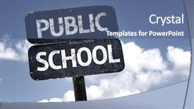  Presentation with public domain - Theme enhanced with public school sign with clouds background and a ocean colored foreground