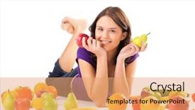 Presentation with happy smiling woman dental health - PPT theme enhanced with public sector - healthy eating happy woman background and a coral colored foreground