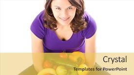  Presentation with happy smiling woman dental health - PPT theme consisting of public sector - healthy eating happy woman background and a yellow colored foreground