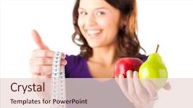  Presentation with apple pear - Colorful PPT layouts enhanced with public sector - healthy eating woman with apple backdrop and a lemonade colored foreground