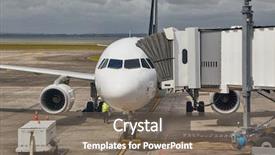  Presentation with airport - Cool new presentation theme with public service delivery - airplane parked at an airport backdrop and a gray colored foreground