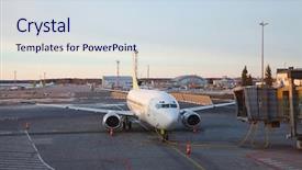  Presentation with airplane and airport - Presentation having public service delivery - airplane parked at an airport background and a sky blue colored foreground