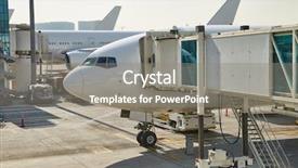  Presentation with airport - PPT theme having public service delivery - airplane parked at an airport background and a gray colored foreground