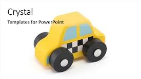  Presentation with taxi - Amazing PPT theme having public service delivery - small wooden taxi car backdrop and a white colored foreground