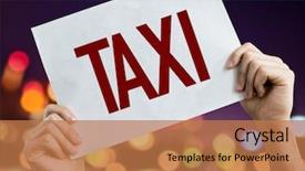  Presentation with taxi - Beautiful PPT theme featuring public service delivery - taxi placard with night lights backdrop and a coral colored foreground