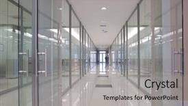  Presentation with modern building - Slide set enhanced with public space - corridor in modern building background and a  colored foreground