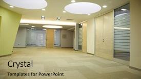  Presentation with public - Beautiful presentation theme featuring public space - modern hallway in office building backdrop and a  colored foreground