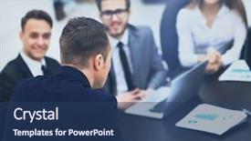  Presentation with conference - Slide deck consisting of public speech - businesspeople at business meeting seminar background and a ocean colored foreground