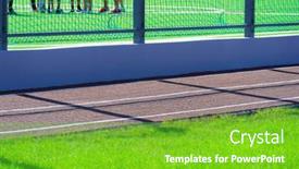  Presentation with football players field - Audience pleasing PPT layouts consisting of public-stadium-for-sports-team backdrop and a shamrock green colored foreground