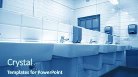 Presentation with public - Audience pleasing presentation theme consisting of public toilet with several sinks backdrop and a ocean colored foreground