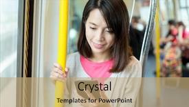  Presentation with life inside a cell and its organelles - PPT layouts consisting of public transit - woman using cellphone inside compartment background and a coral colored foreground