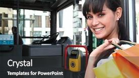 Presentation with bus - Theme with public transport - young woman standing near background and a dark gray colored foreground